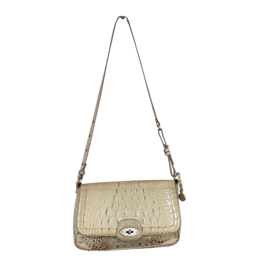 Brahmin Melbourne Toasted Almond Croc Embossed Leather Shoulder Bag